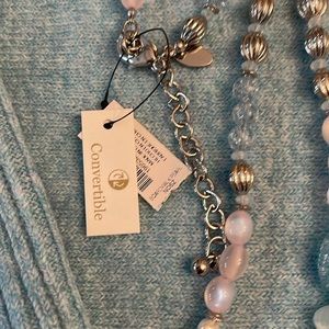 NWT Chico teal split neck sweater size 2 and beads